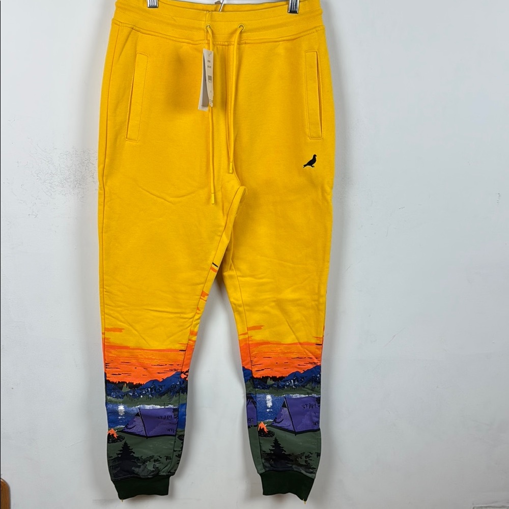 Yellow Staple Joggers with Scenic Print
